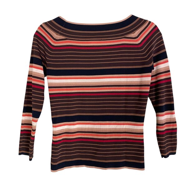 Vintage Y2K Striped Indie Grunge Knit Top Brown Retro Earth Tones 90s Stretch-M - Picture 6 of 9